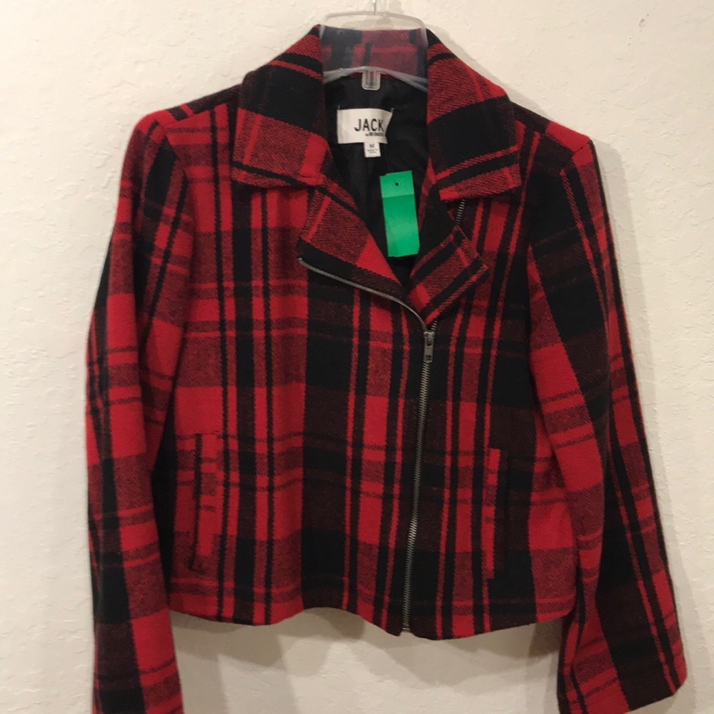 JACK by BB DAKOTA black red checkered blazer zip M